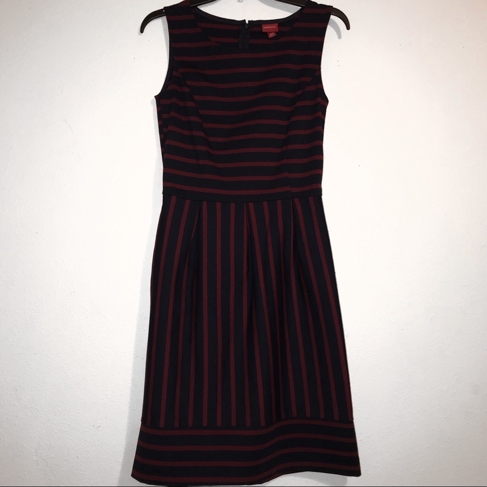 Striped navy blue and crimson (thick) midi dress
